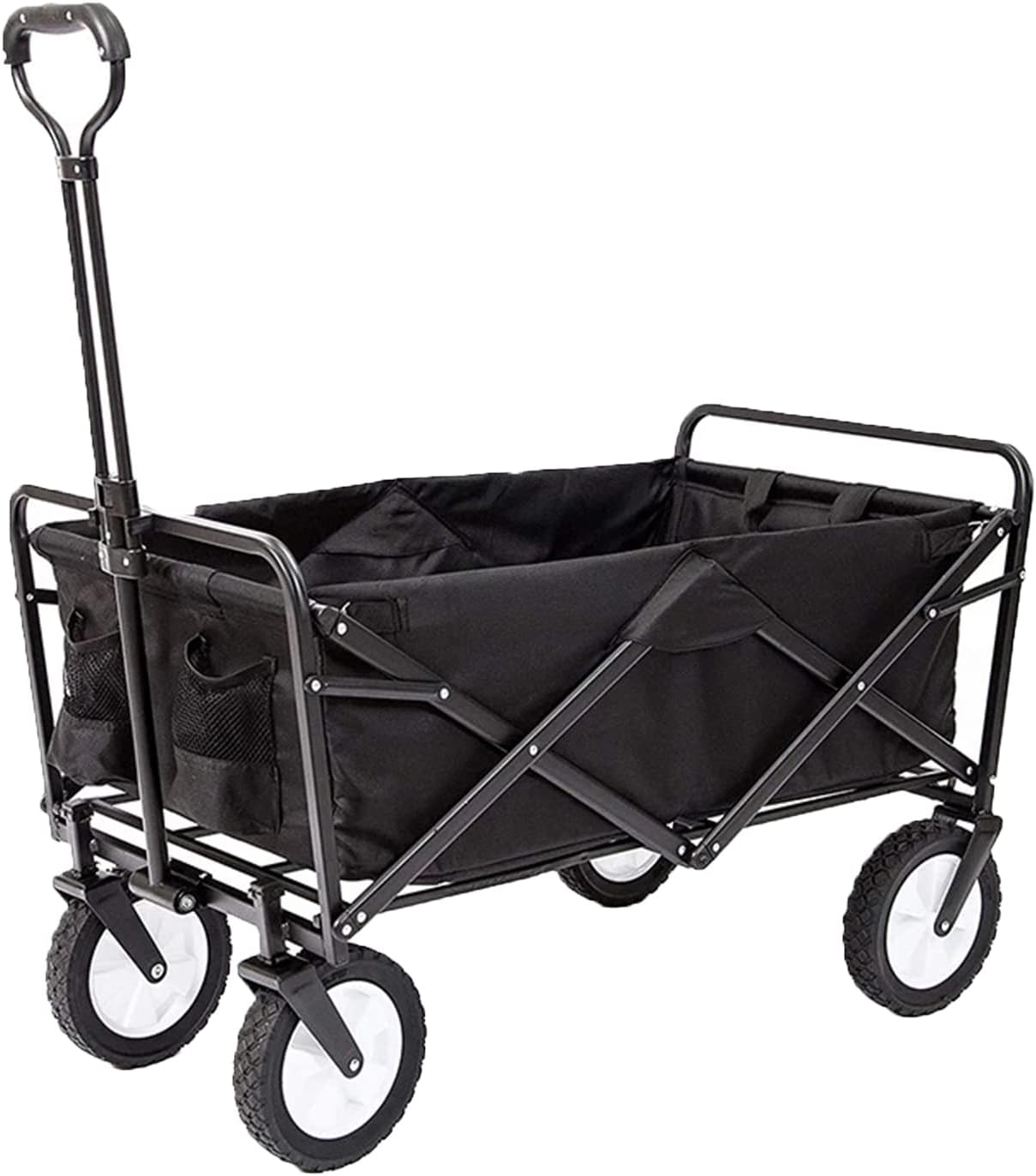 Collapsible Folding Utility Wagon Cart for Outdoor Camping, Beach, Garden & Sports - Adjustable Handles, Heavy-Duty, 80 KG/176 lbs Capacity, Portable & Easy to Transport, Black