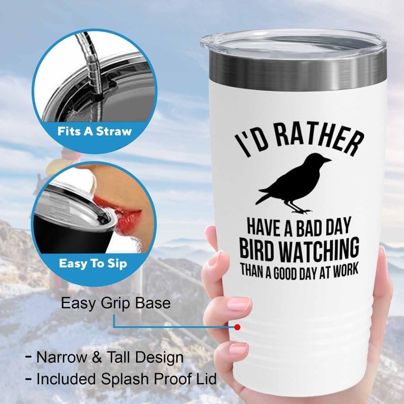 Birding White Edition Viking Tumbler 20oz - Bad day bird watching - Bi