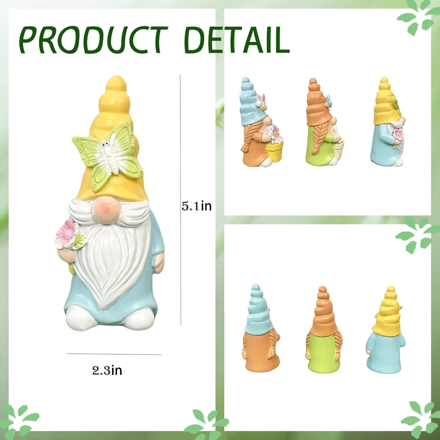 Set of 3 Garden Gnomes with Flower | Spring Decorations for Home, Indo