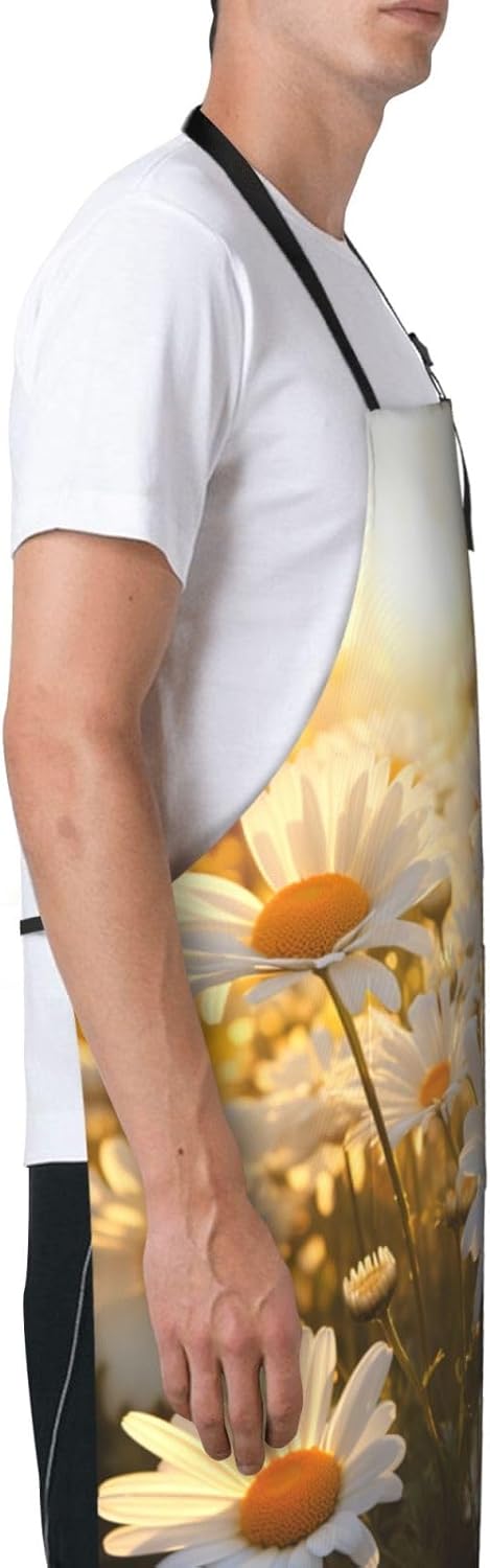 Daisy Flower print Waterproof apron with pocket adjustable cooking apron for adult kitchen bibs to bake