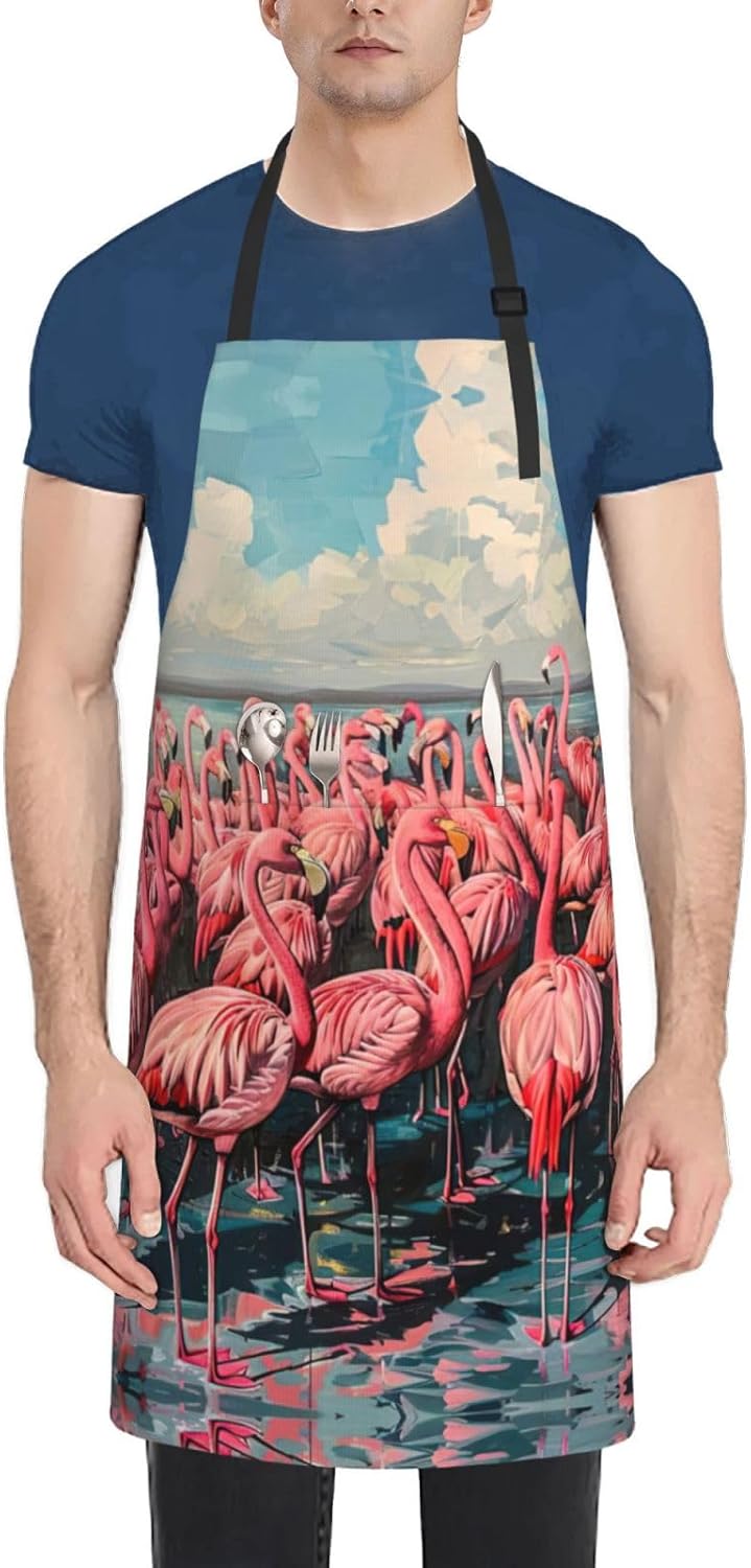 Flamingo print Waterproof chef's apron with pocket apron for kitchen cooking baking barbecue and gardening