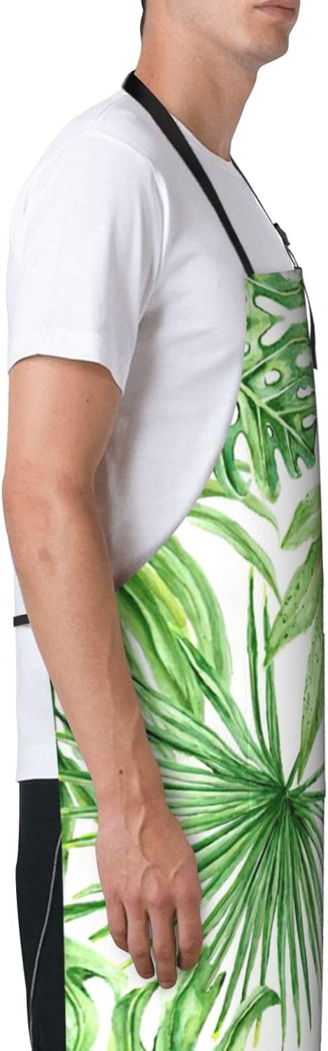 Tropical Palm Banana Leaves Print 28 x 33in Waterproof Apron with Pockets Fashionable Versatile Smock for Baking