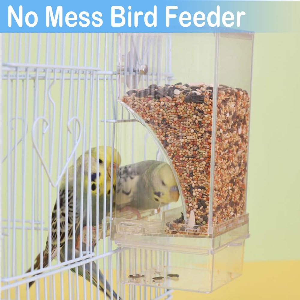 Bird Parrot Feeders, No Mess Automatic Cage Feeder Dispenser Food Cont