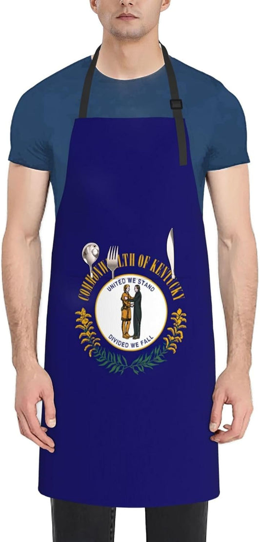 Kentucky State Flag print Waterproof chef's apron with pocket apron for kitchen cooking baking barbecue and gardening