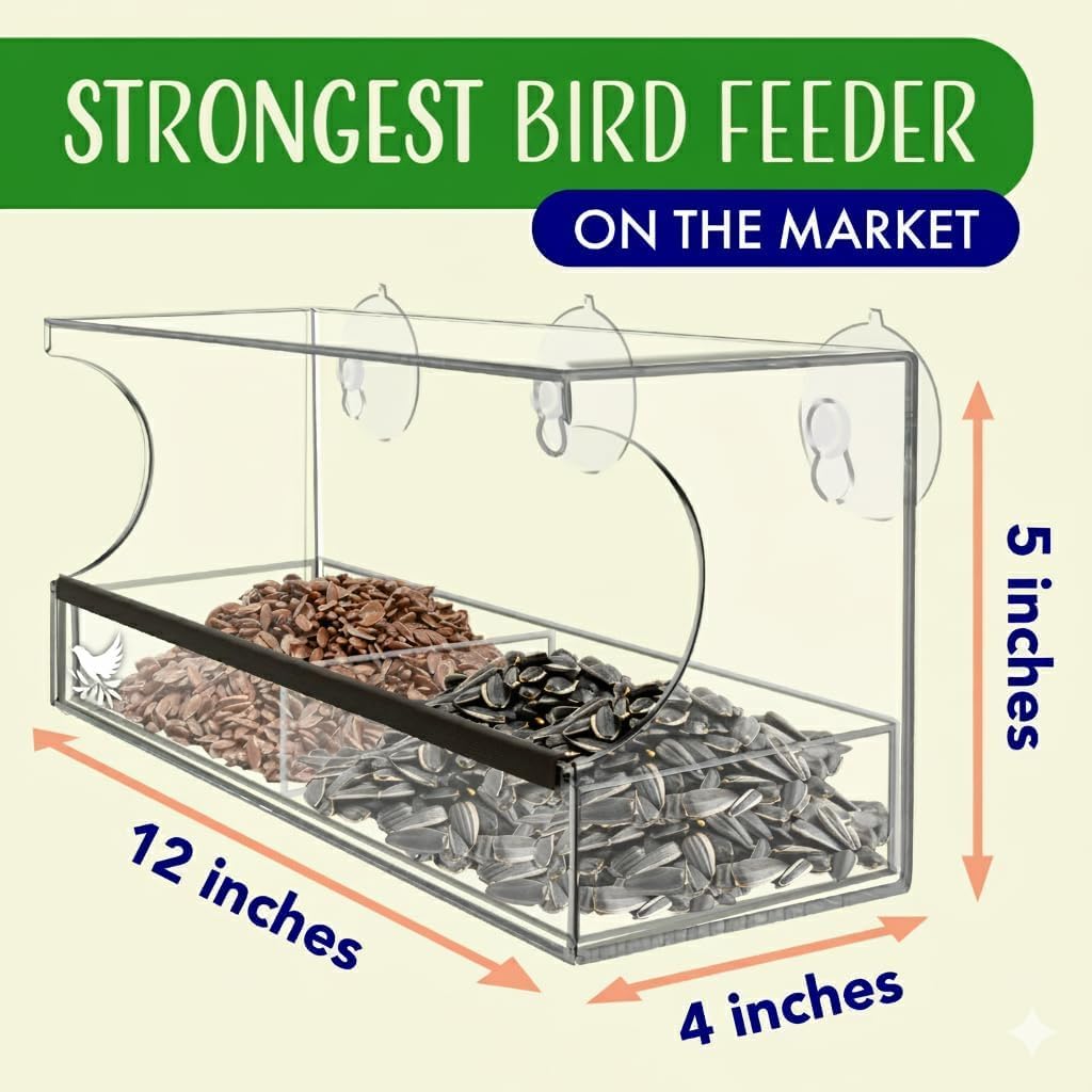 Window Bird Feeder by Nature’s Hangout - Award-Winning Clear Acrylic Bird Feeders for Outdoors, No Assembly, Strong Suction Cups, Bird Watching for Cats, Easy-to-Clean Birdhouse