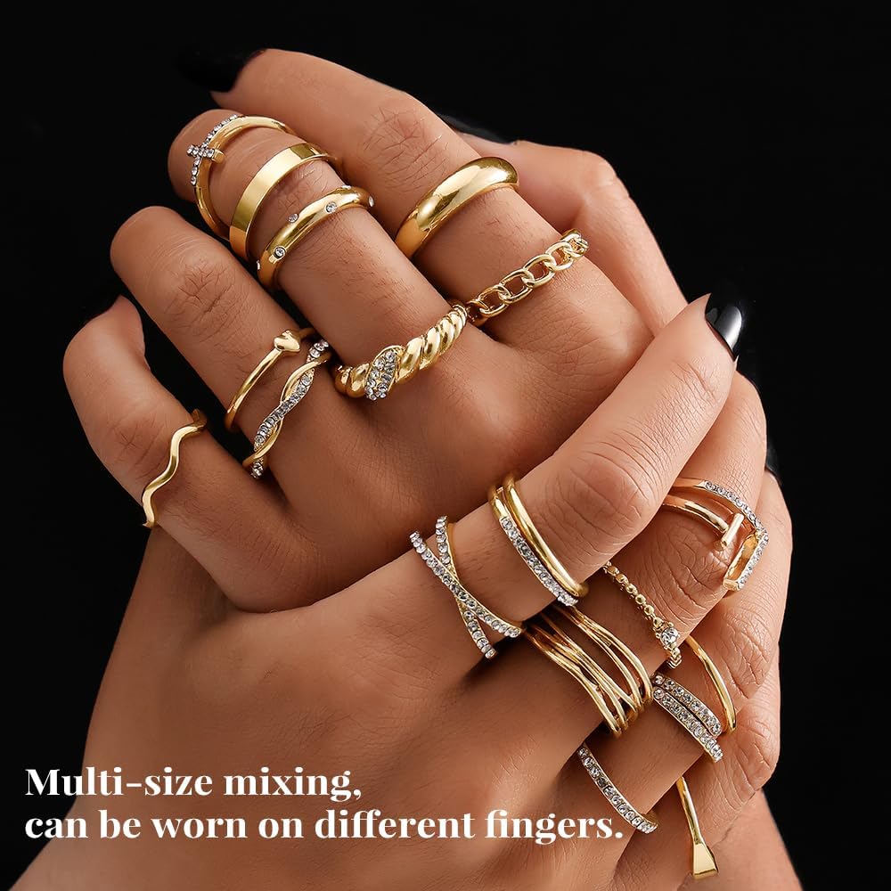 KISS WIFE Golden Silvery Black Kunckle Rings Set for Women, Dainty Sim