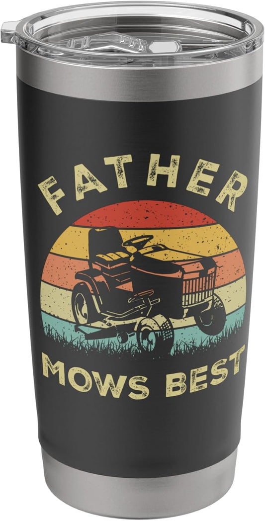 Father Mows Best Vintage Lawnmower Lawn Mowing Gardener Dad Stainless Steel Insulated Tumbler