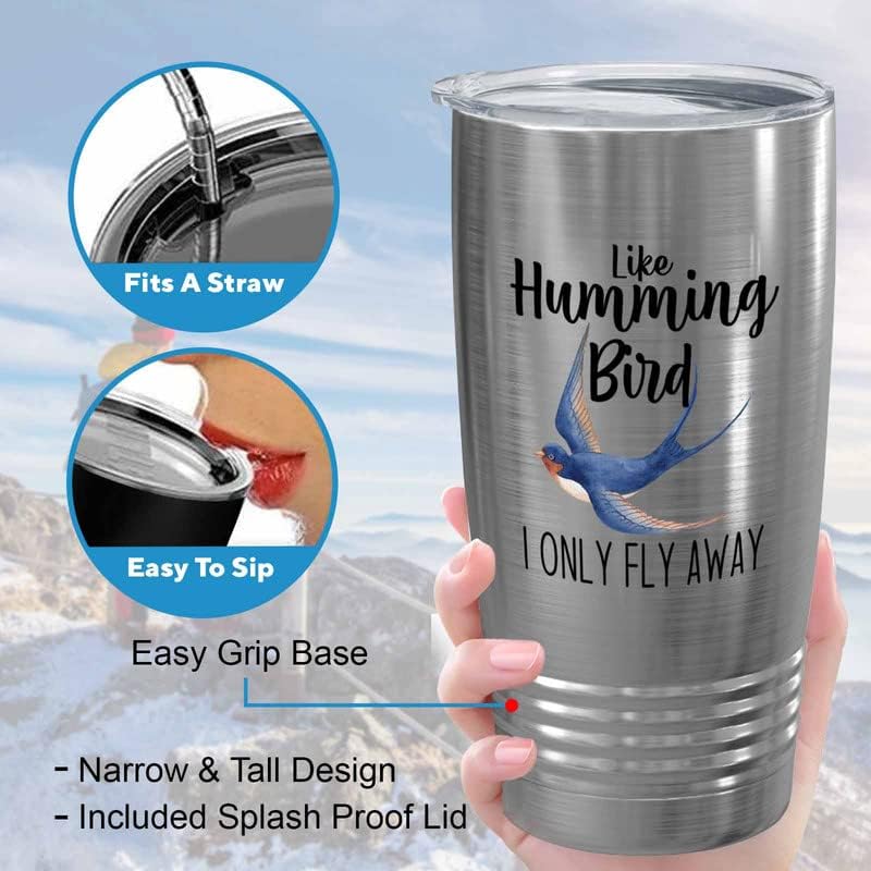Bird Lover Silver Edition Viking Tumbler 20oz - Humming Bird Fly Away - Hummingbird Nest Cage Parrot Dad Gardening Outdoor Birdwatcher Feeder
