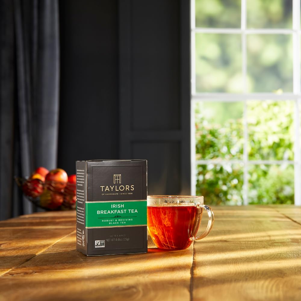 Taylors of Harrogate Irish Breakfast, Black Tea, Pillow Bags, 50 Count (Pack of 1), Rich, Bright & Malty, Caffeinated, Enjoy Hot or Iced, 50 Teabags