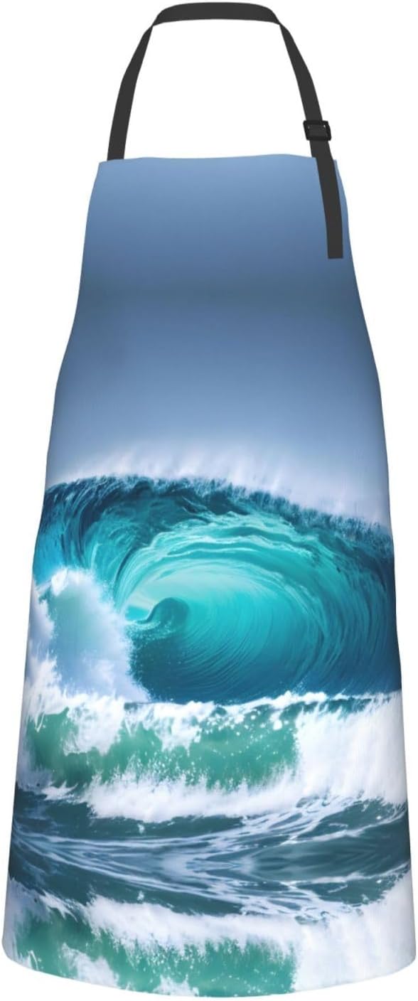 Ocean Wave Print Laundry apron 28x33 In Waterproof Kitchen Apron with 
