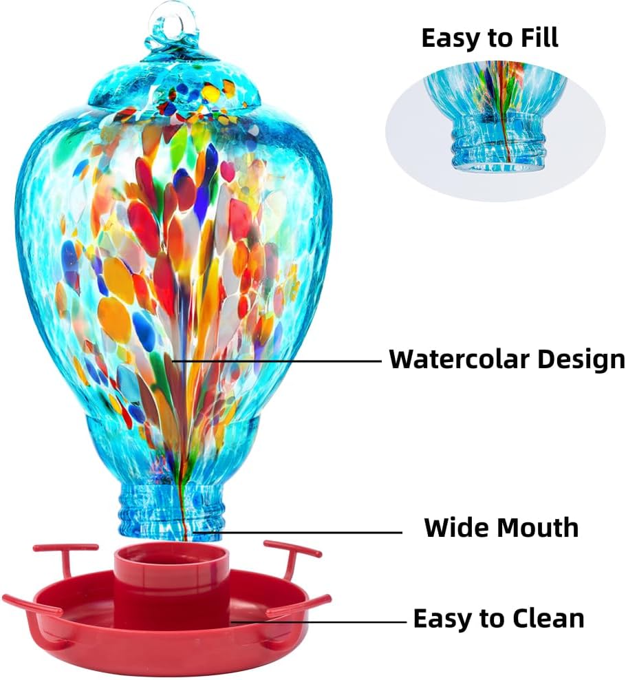 Colorful Glass Wild Bird Waterer 32 Oz Bird Water Feeder for Outdoors 