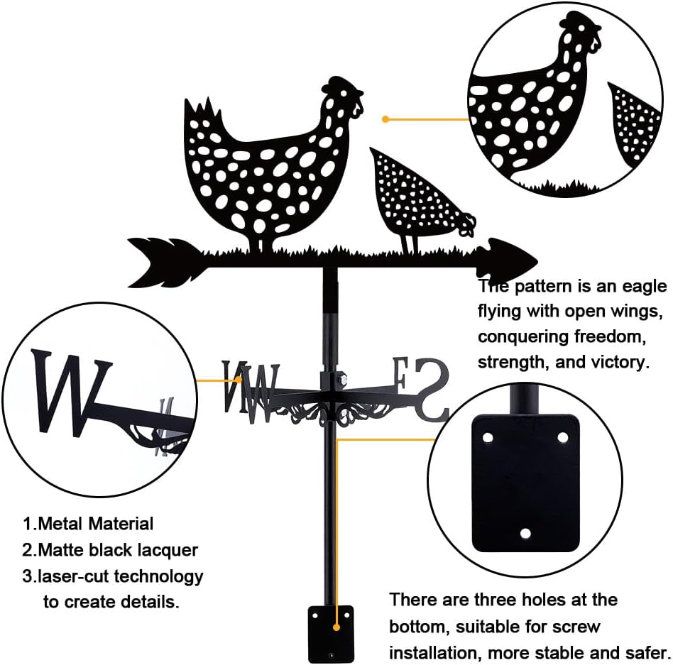 SUPERDANT Rooster Weathervane Hen Chicken Weather Vane for Yard Animal