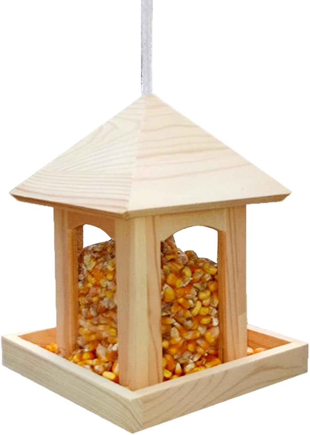 Hanging Bird Feeders for Outdoors Wooden Bird Feeder for Outdoors, Hanging Feeder with Perch to Welcome Various Birds, Weather-Resistant Birdfeeder for Garden