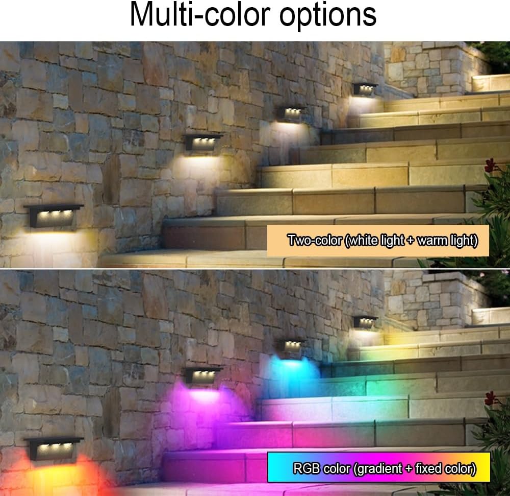 2PCS 5LED Outdoor Solar Led Light Terrace Lights Wall Lamp Fixtures Garden Decoration Street Lighting Waterproof Step Lights(RGB,5LED 2PC)