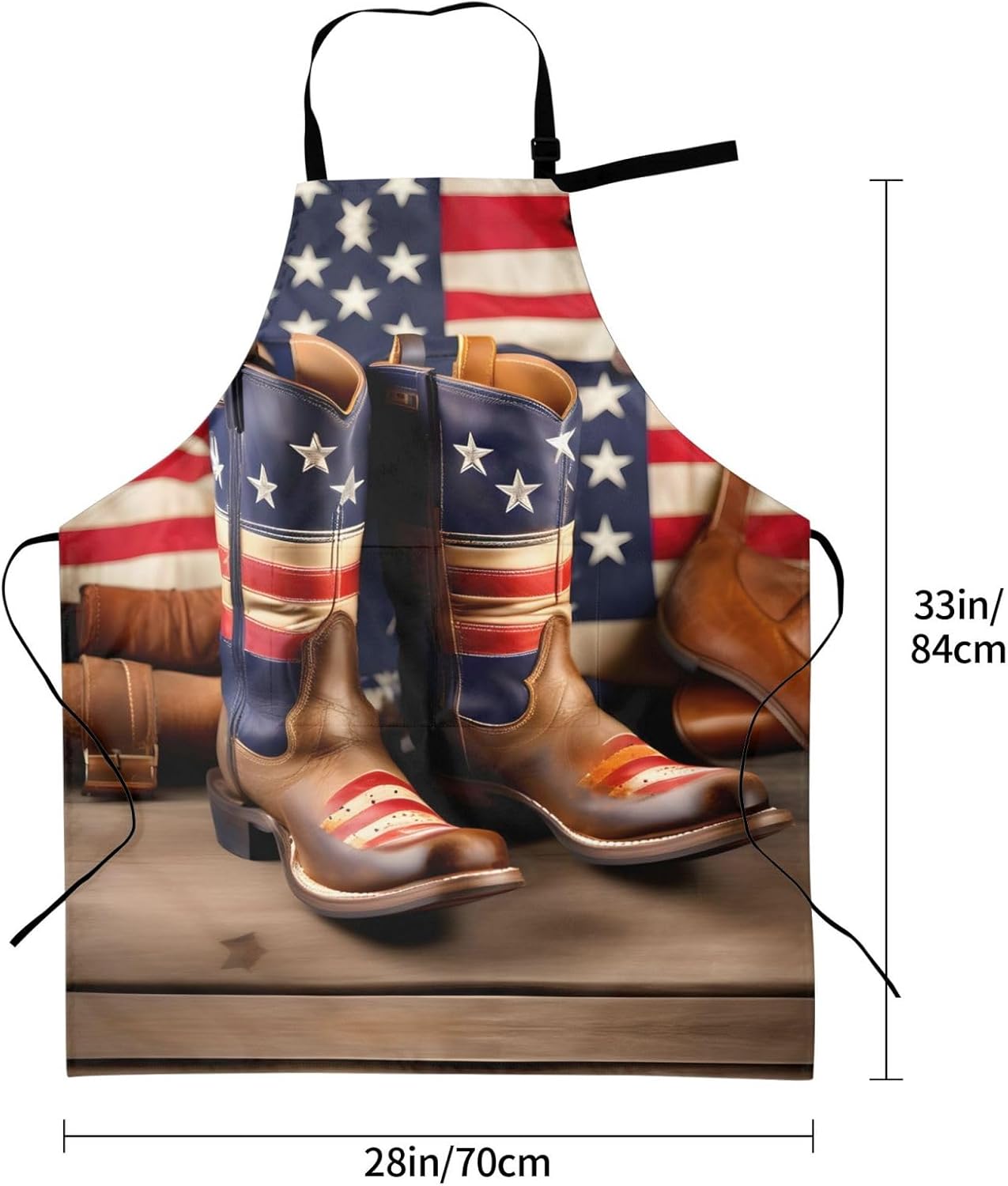 American Flag with Cowboy Boots Print Laundry apron 28x33 In Waterproof Kitchen Apron with Pockets for Cooking Baking