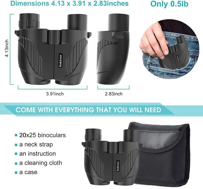 20X25 Compact Binoculars for Adults,Large Eyepiece Waterproof Binocular，Easy Focus Small Binoculars for Bird Watching,Hiking and Concert, Black