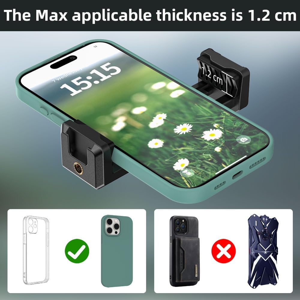 SOH Hot/Cold Shoe Phone Mount Holder, Universal 2 Ball Head Smartphone Mount Adapter, Cold Shoe Phone Clip Mount for iPhone 17/16/15, DSLR Camera LCD Camera Cage Flash LED Light Microphone and More