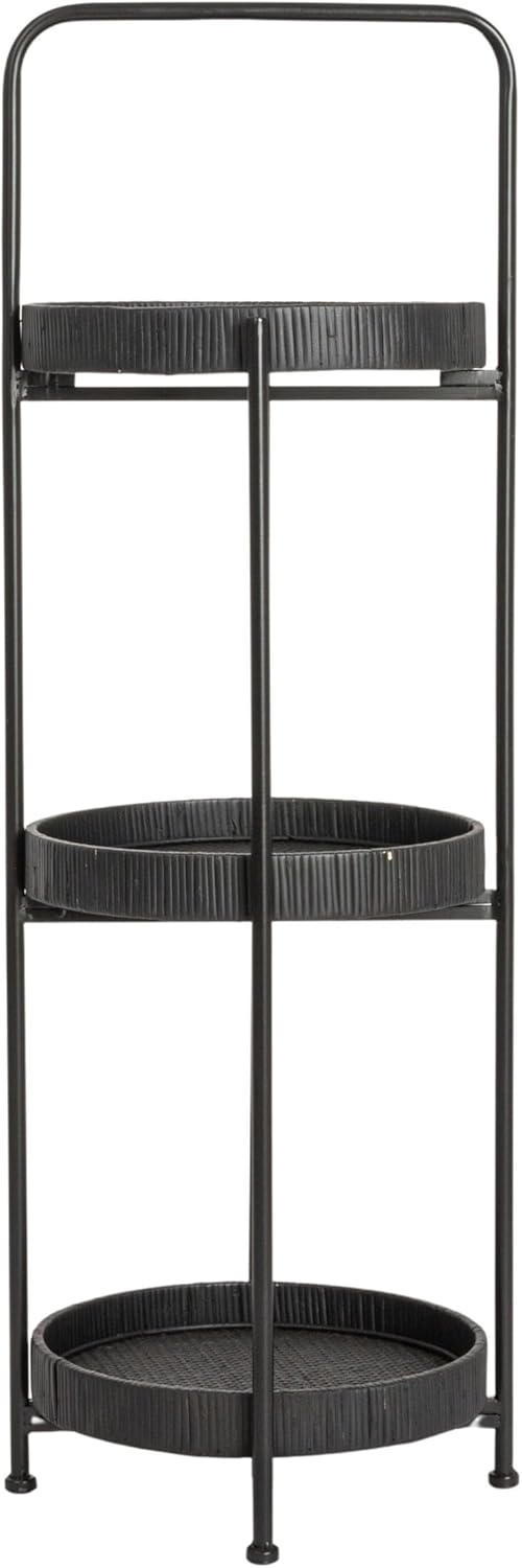 Creative Co-Op Modern Arched Metal Plant Stand or Shelf with 3 Round Removable Rattan Trays, Black