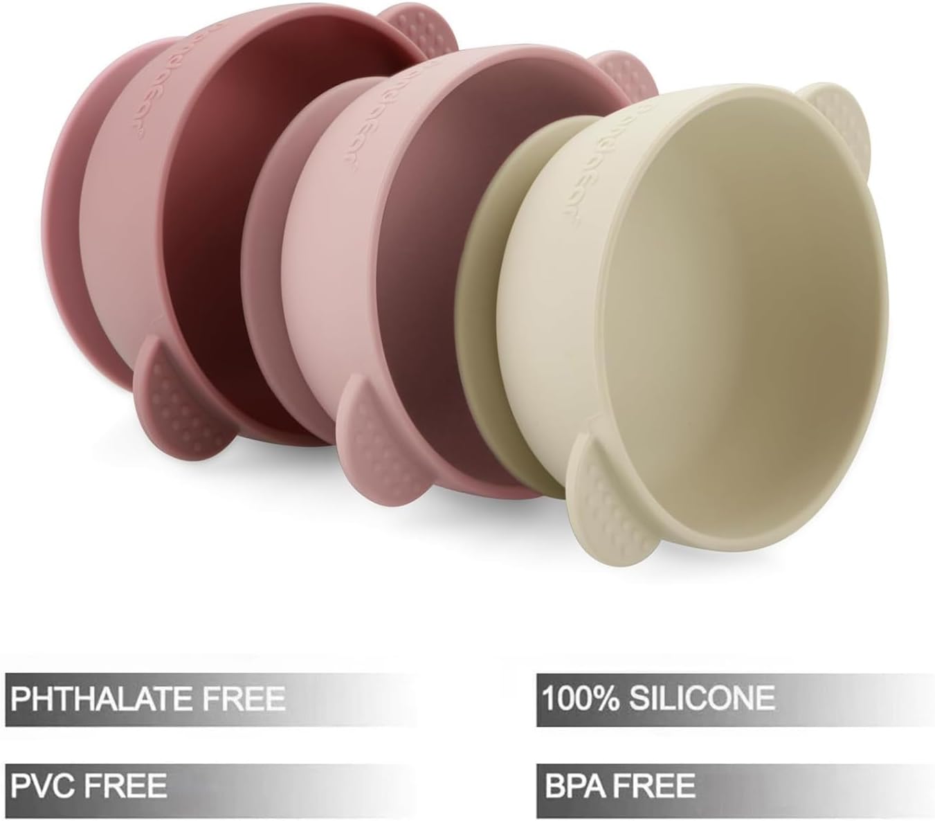 PandaEar 3 Pack Baby Bowls with Suction| Stay Put Silicone Food Bowl f