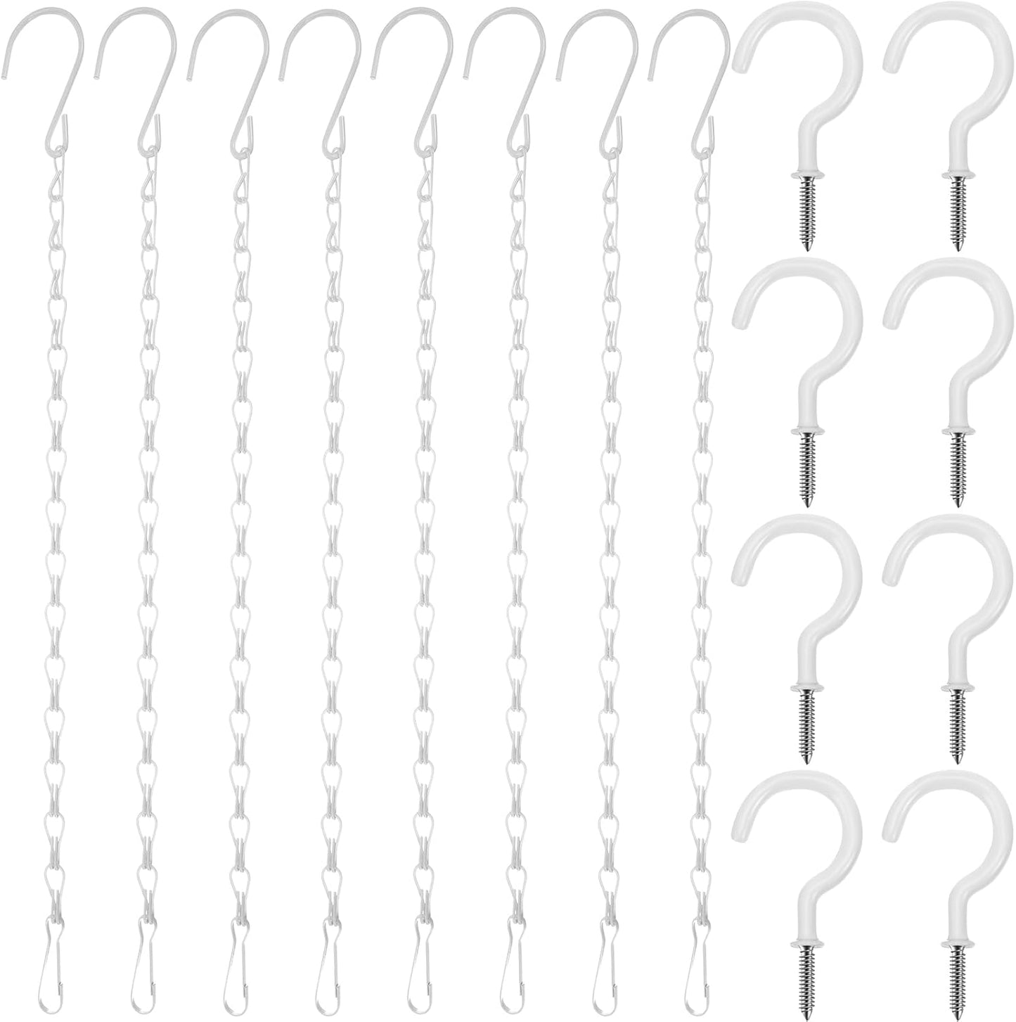 Hotop 8 Pcs Metal Hanging Chains with Ceiling Hooks, Garden Plant Hangers for Hanging Bird Feeders, Billboards, Chalkboards, Basket, Planters, Lanterns, Wind Chimes, Chain Hook DIY(16.38 Inch,White)