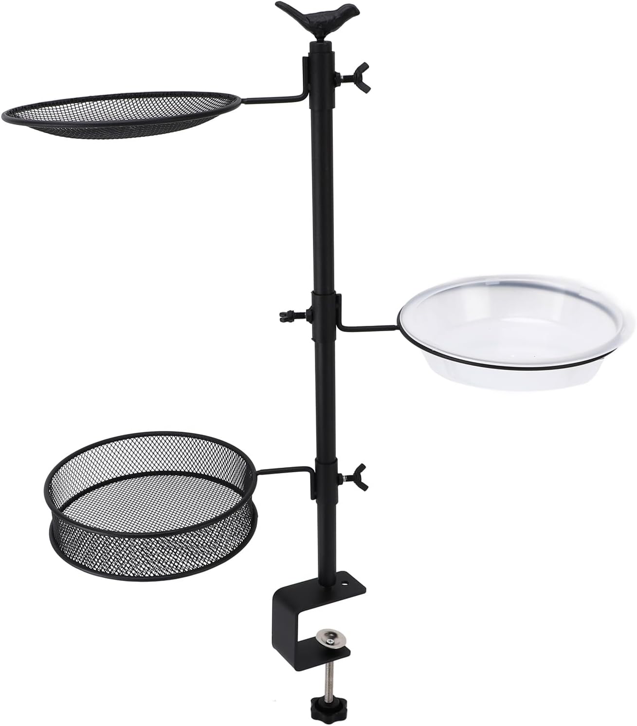 Deck Railing Bird Feeder Heavy Duty Metal Detachable Outdoor Balcony Three Trays Birdseed and Water Bath for Bird Lovers Garden Patio Deck