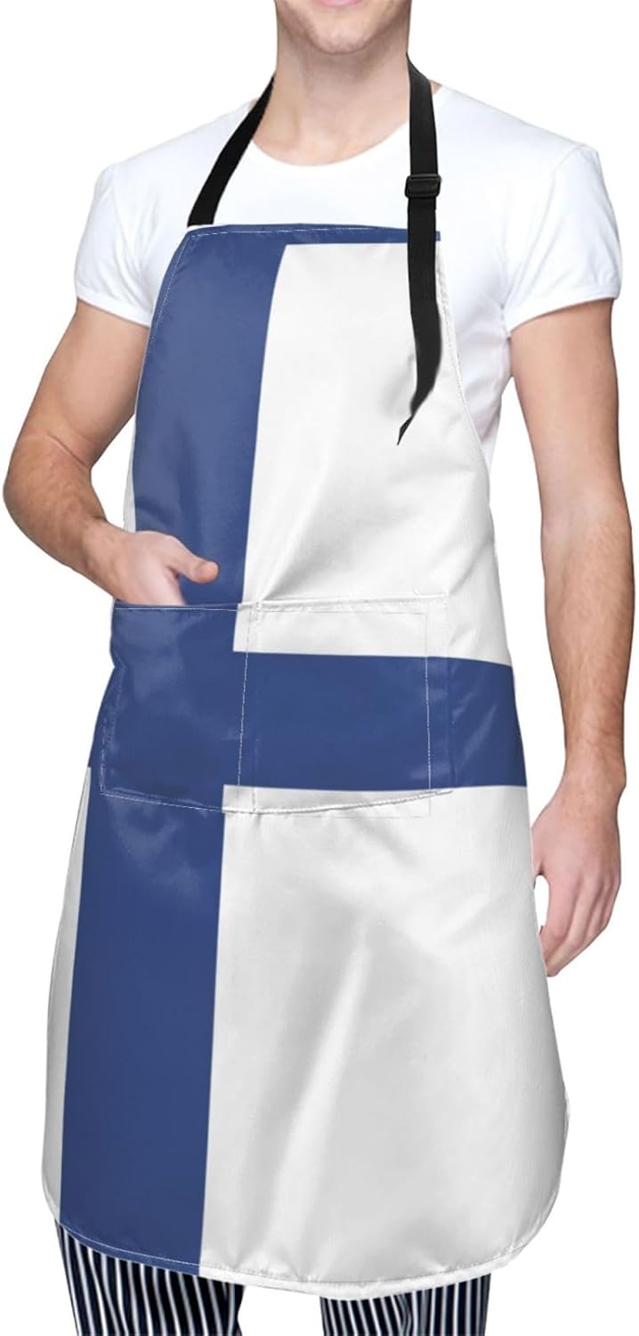Finnish flag Print 28 x 33in Waterproof Apron with Pockets Fashionable Versatile Smock for Baking