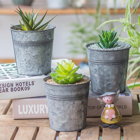 Cabilock Vintage Flower Pot Set 6 Pcs Retro Decorative Buckets Indoor Outdoor Home Garden Vases Containers 4.1 Inch