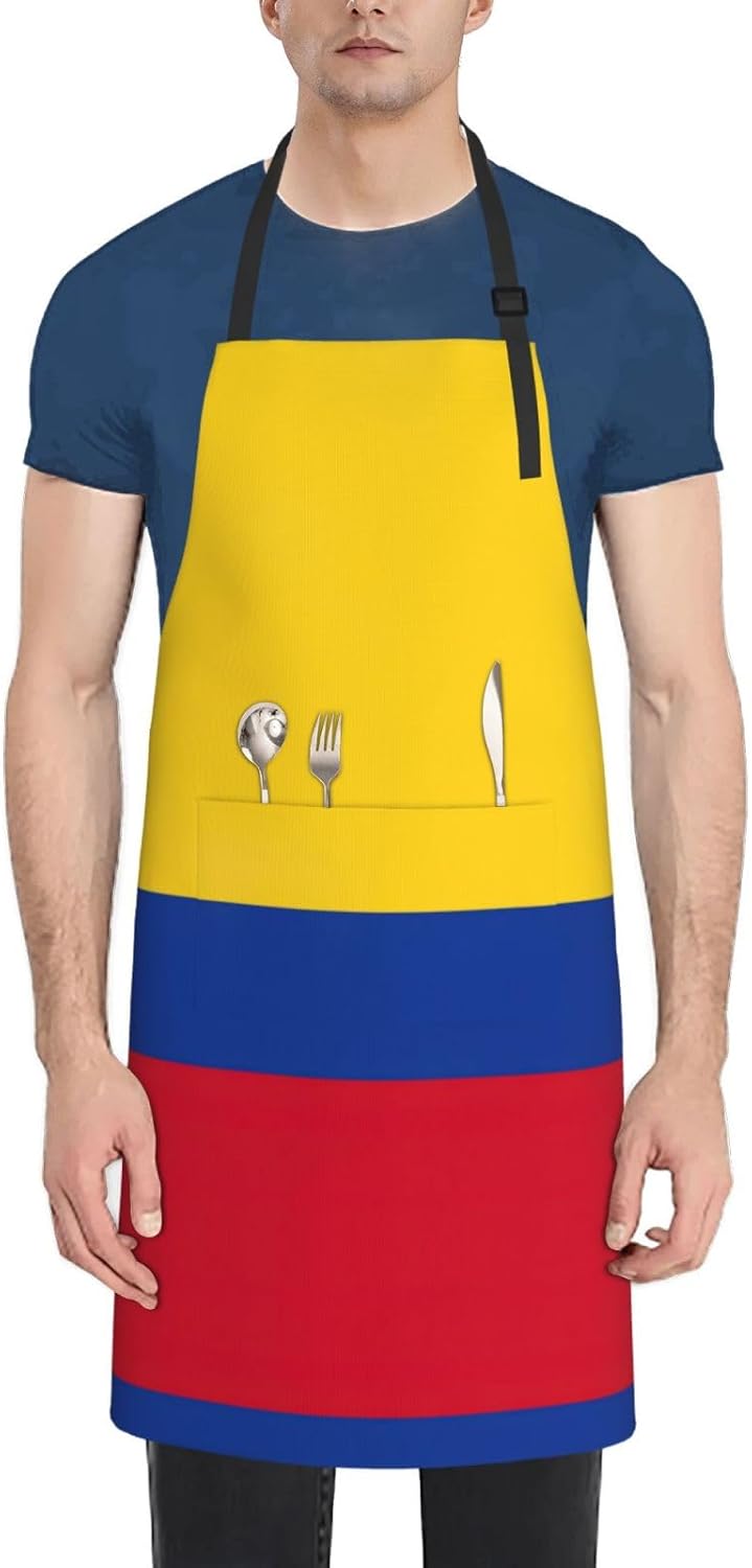 Flag of Colombia print Waterproof chef's apron with pocket apron for kitchen cooking baking barbecue and gardening