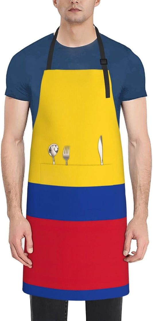 Flag of Colombia print Waterproof chef's apron with pocket apron for kitchen cooking baking barbecue and gardening