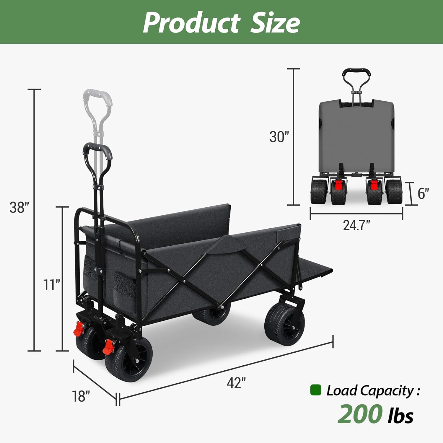 TAIFA Foldable Collapsible Wagons Cart with Extra Long Tailgate, Beach