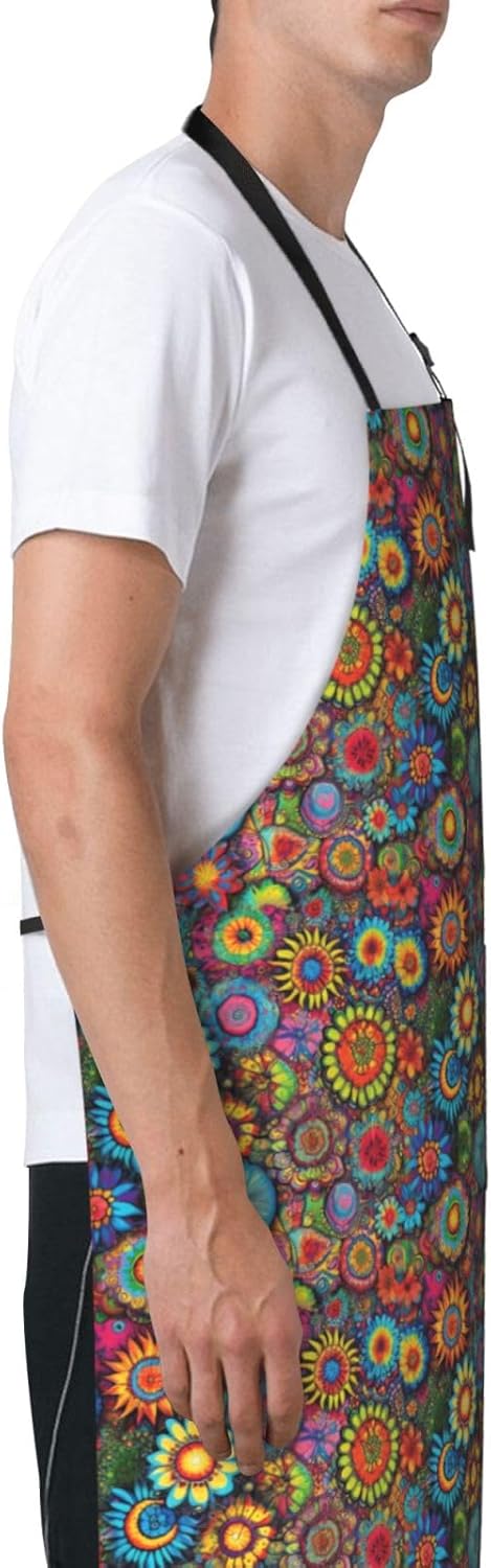 YANYU Hippie Pattern Print 28x33 In Kitchen Apron Stylish Chef Apron with Pockets for Cooking Baking Painting