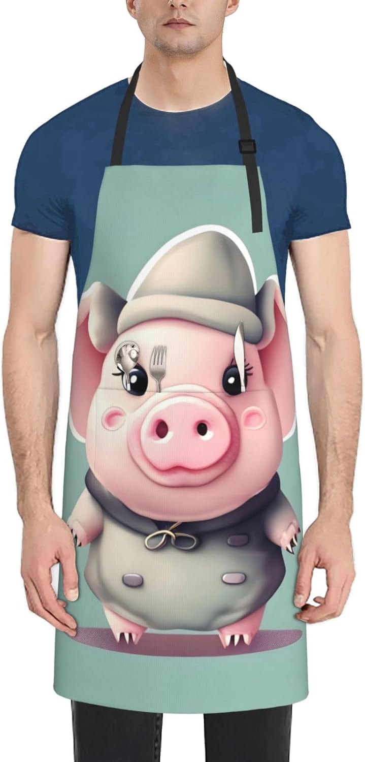 Cute Pig Print Laundry apron 28x33 In Waterproof Kitchen Apron with Pockets for Cooking Baking