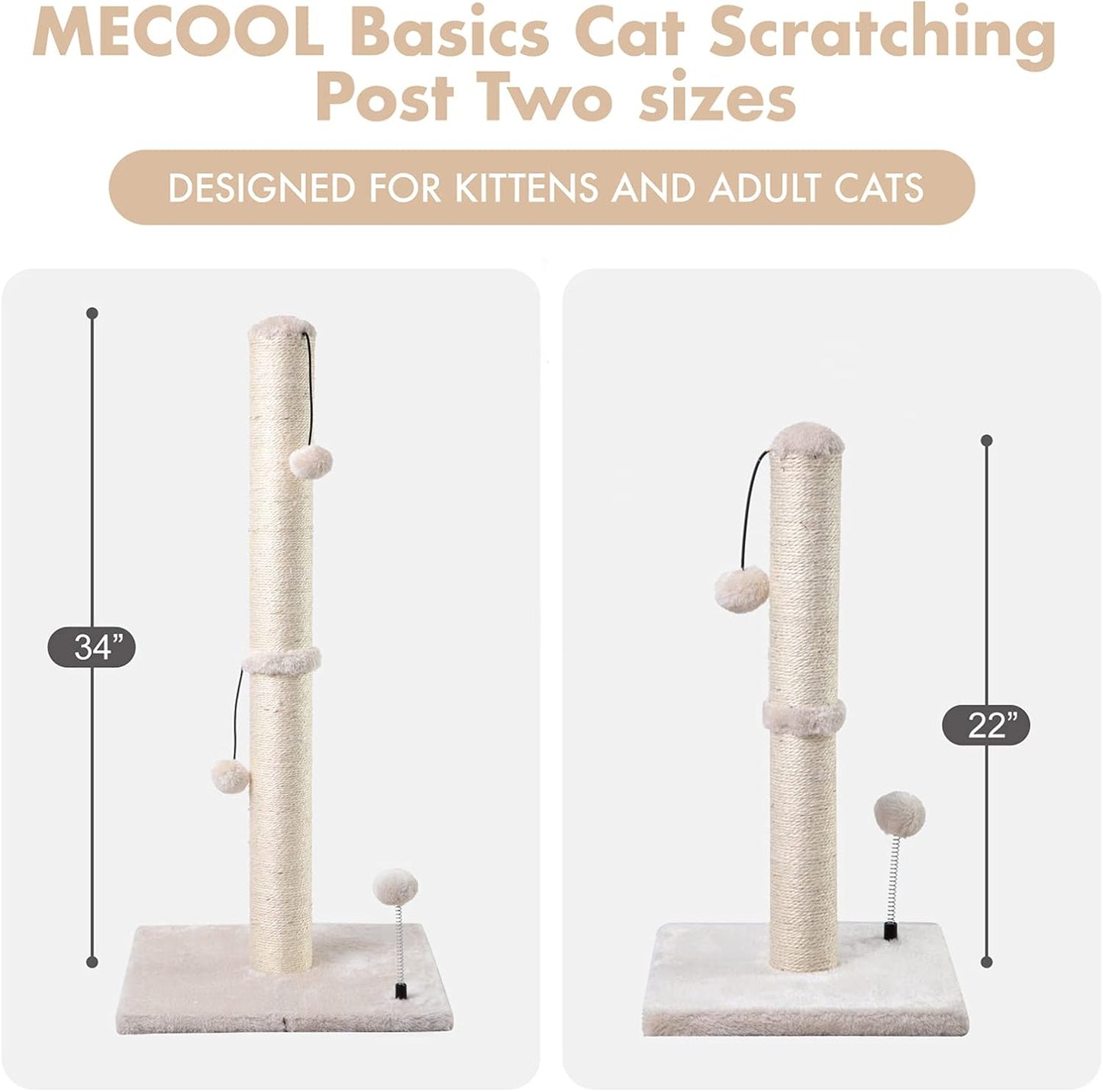 MECOOL 34” Tall Cat Scratching Post Premium Basics Kitten Scratcher Si