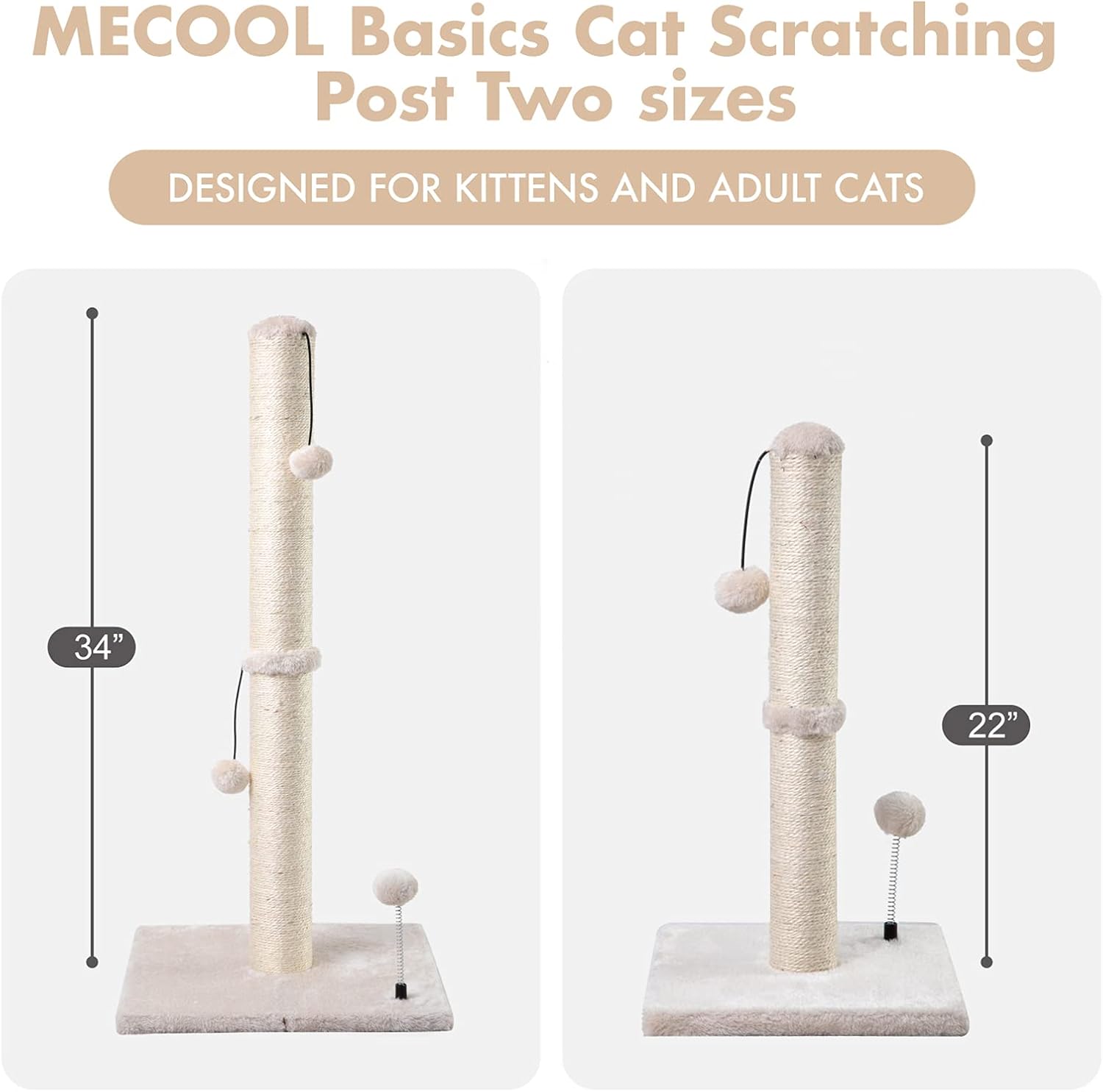 MECOOL 34” Tall Cat Scratching Post Premium Basics Kitten Scratcher Si