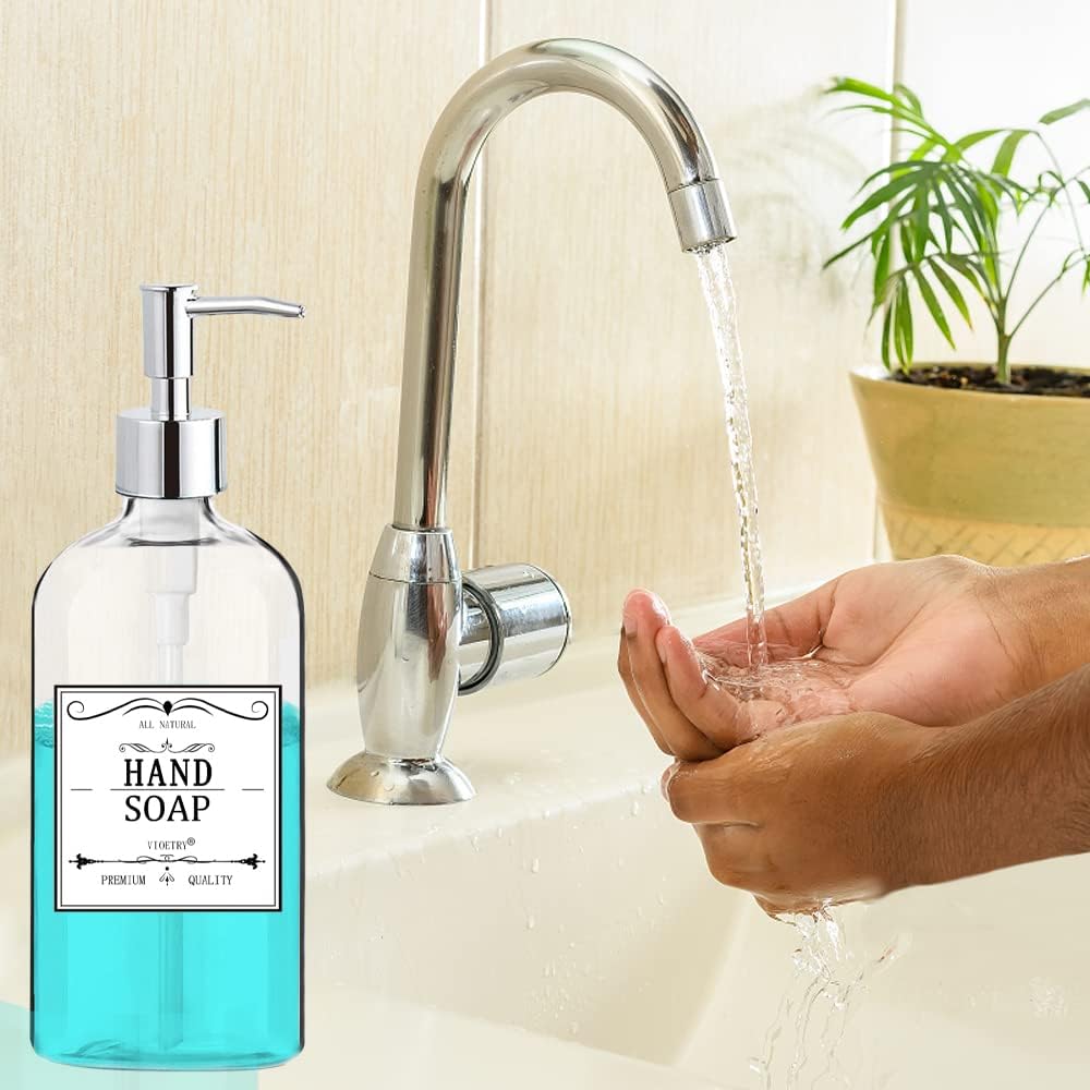 Clear Soap Dispenser with Rust Proof Pump, Waterproof Labels (2 Pack,1
