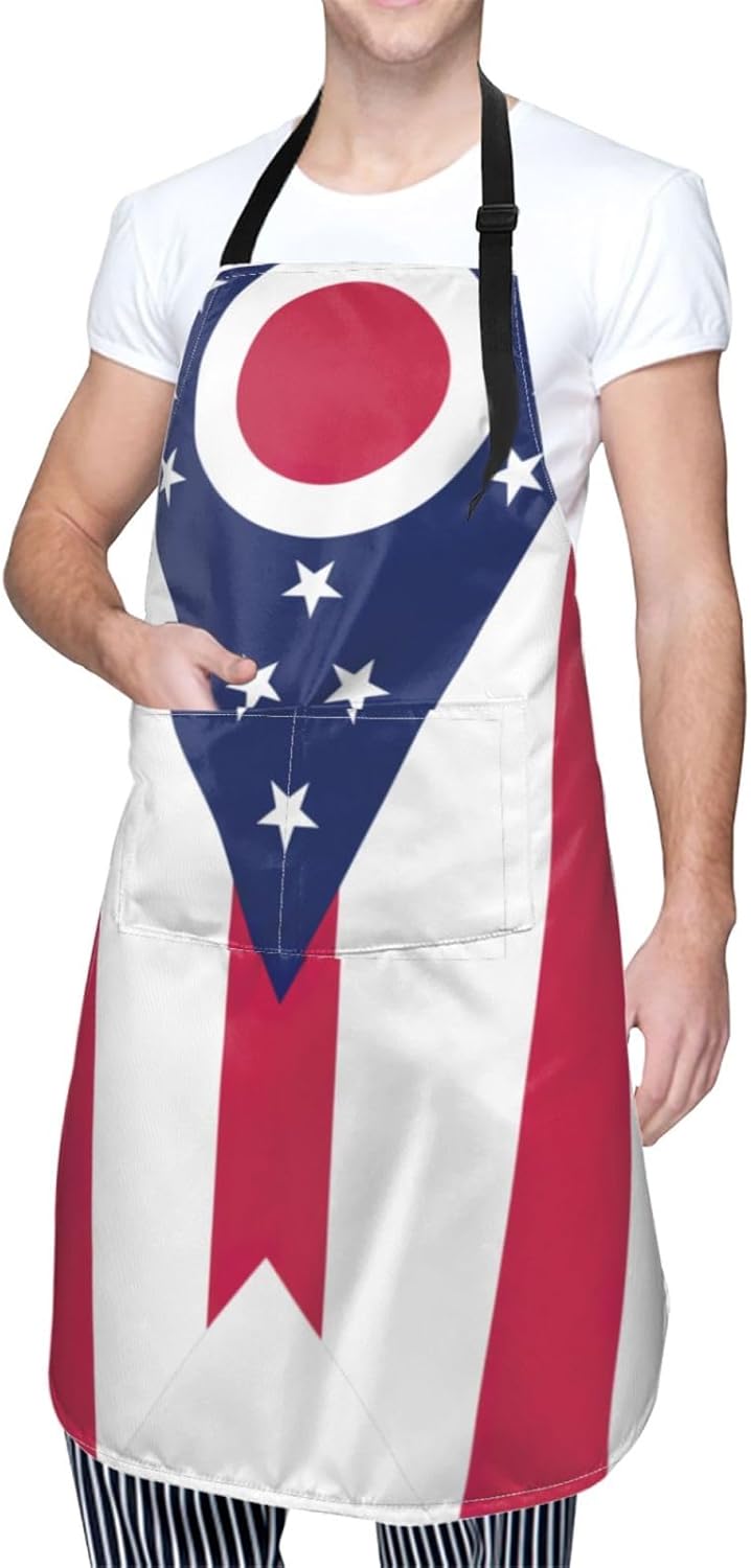 Ohio State Flag print Waterproof apron with pocket adjustable cooking apron for adult kitchen bibs to bake