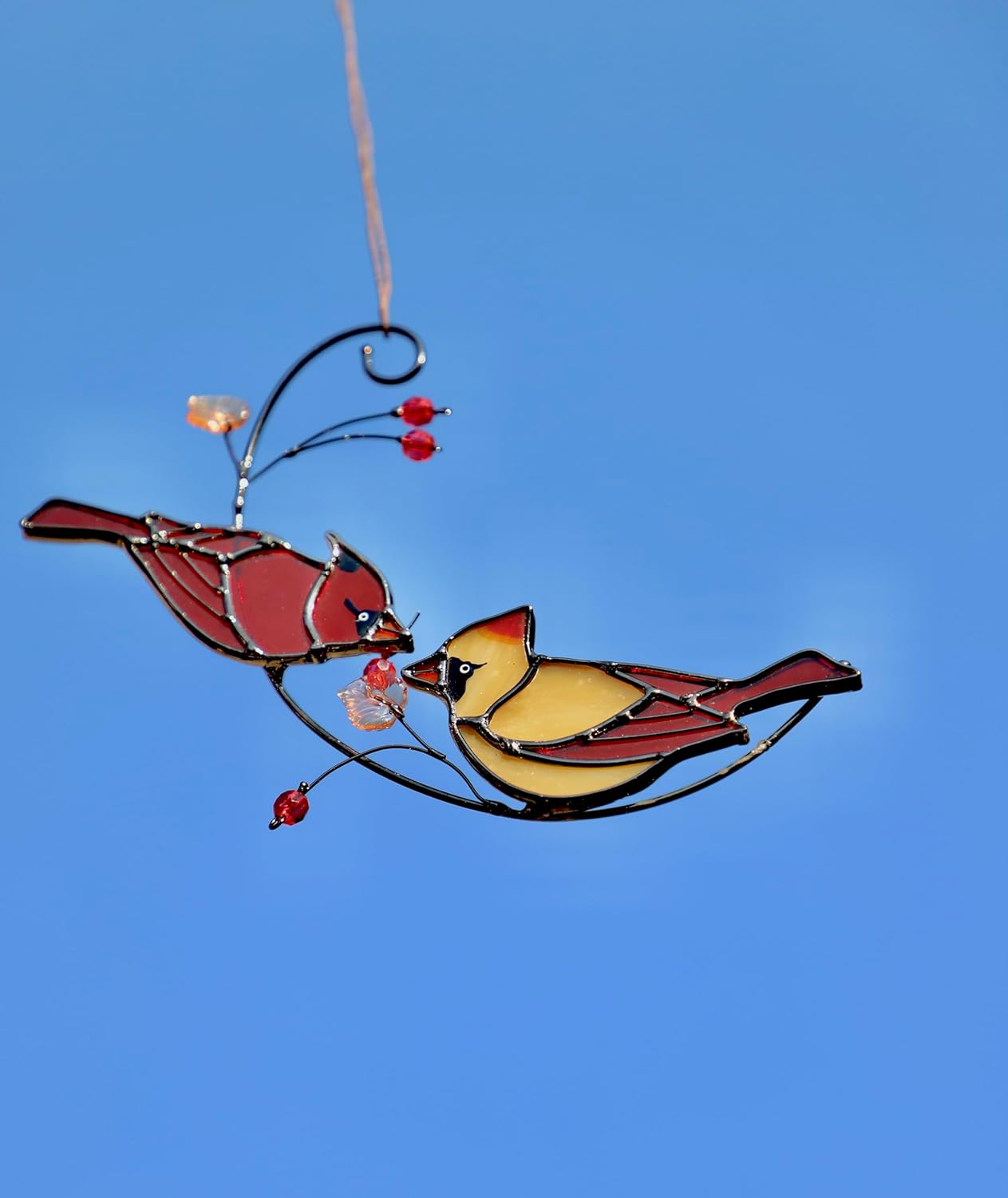 Handmade Cardinal Stained Glass Suncatchers Window Hanging Ornament for Christmas,Memorial Gifts for Women,Red Birds Sun Catcher Decora,Bird Lover Gifts,Real Glass Unique Design