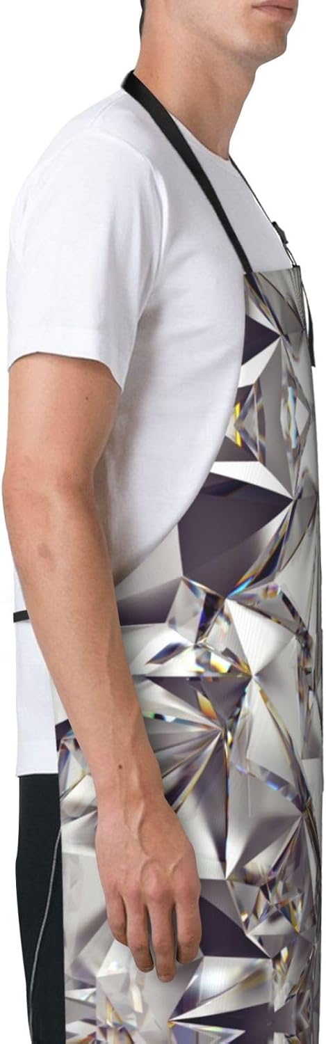 Glitter Abstract Diamond Crystal Pattern Print 28x33 In Adult Kitchen Apron with Pockets Versatile Chef Smock for Cooking Baking