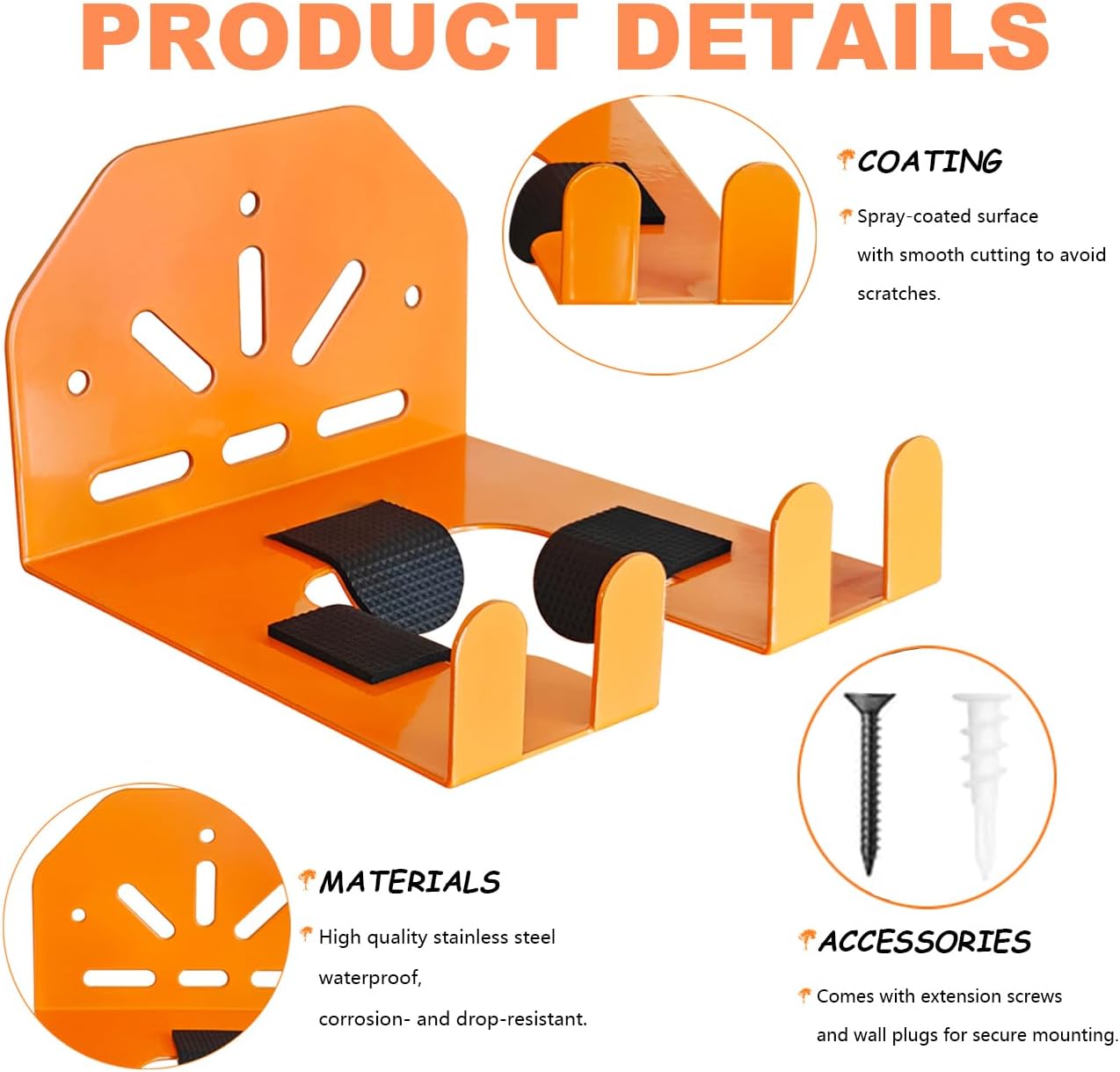 Wall Mounted Tool Holder for Garage & Garden - Heavy Duty Trimmer Rack for Weed Eater, Hedge Trimmer, Lawn Mower & Power Tools, Orange (2)