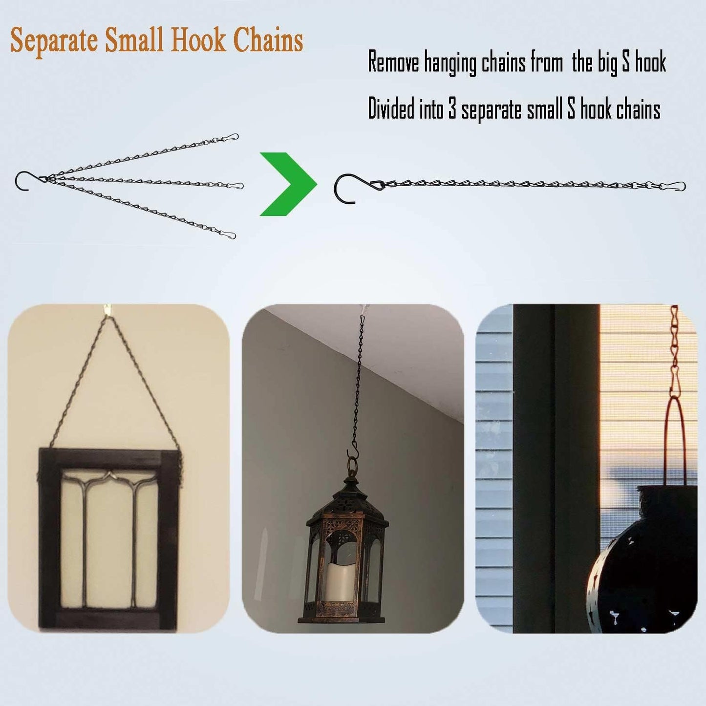Hanging Basket Chain for Hanging Plants Flower Pot Chains, 2 Sets Black 24 inch 3 Point Hanging Chains Hangers for Bird Feeders, Billboards, Lanterns, Decorative Ornaments