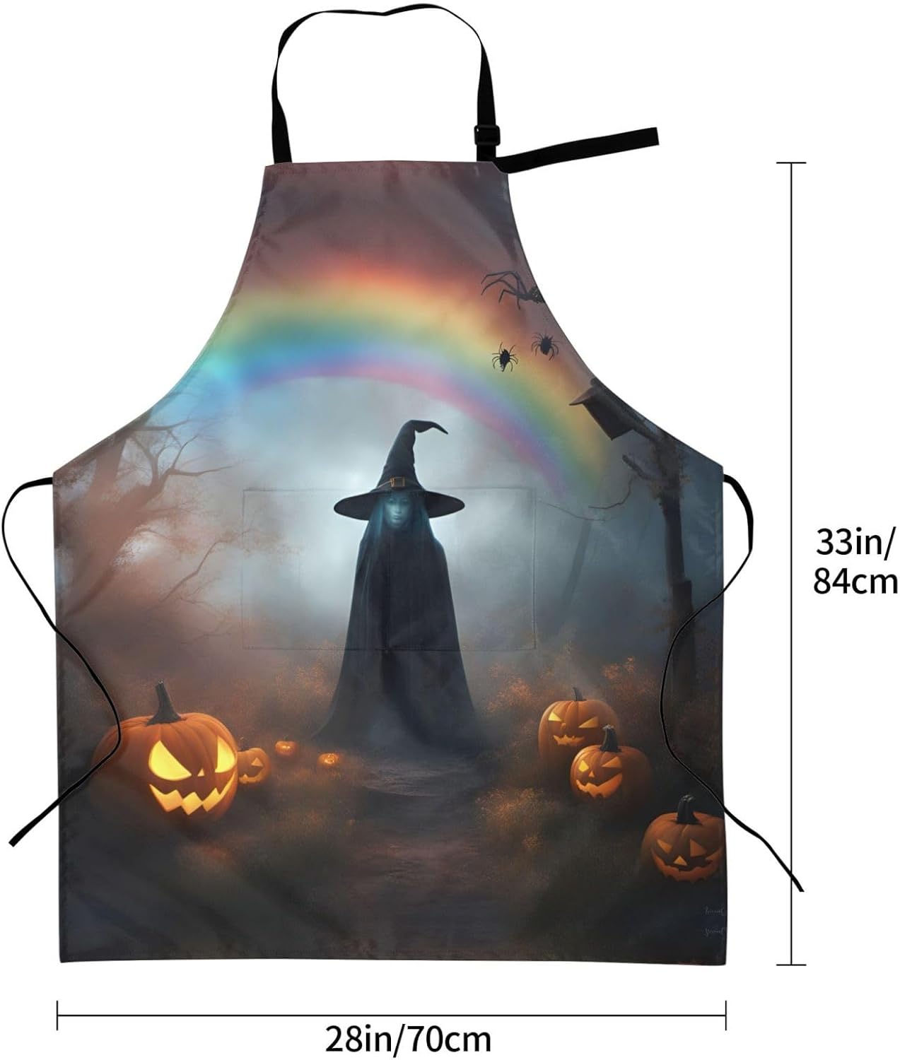 Rainbow Halloween Ghost Witch Hat Spiders print Waterproof chef's apron with pocket apron for kitchen cooking baking barbecue and gardening