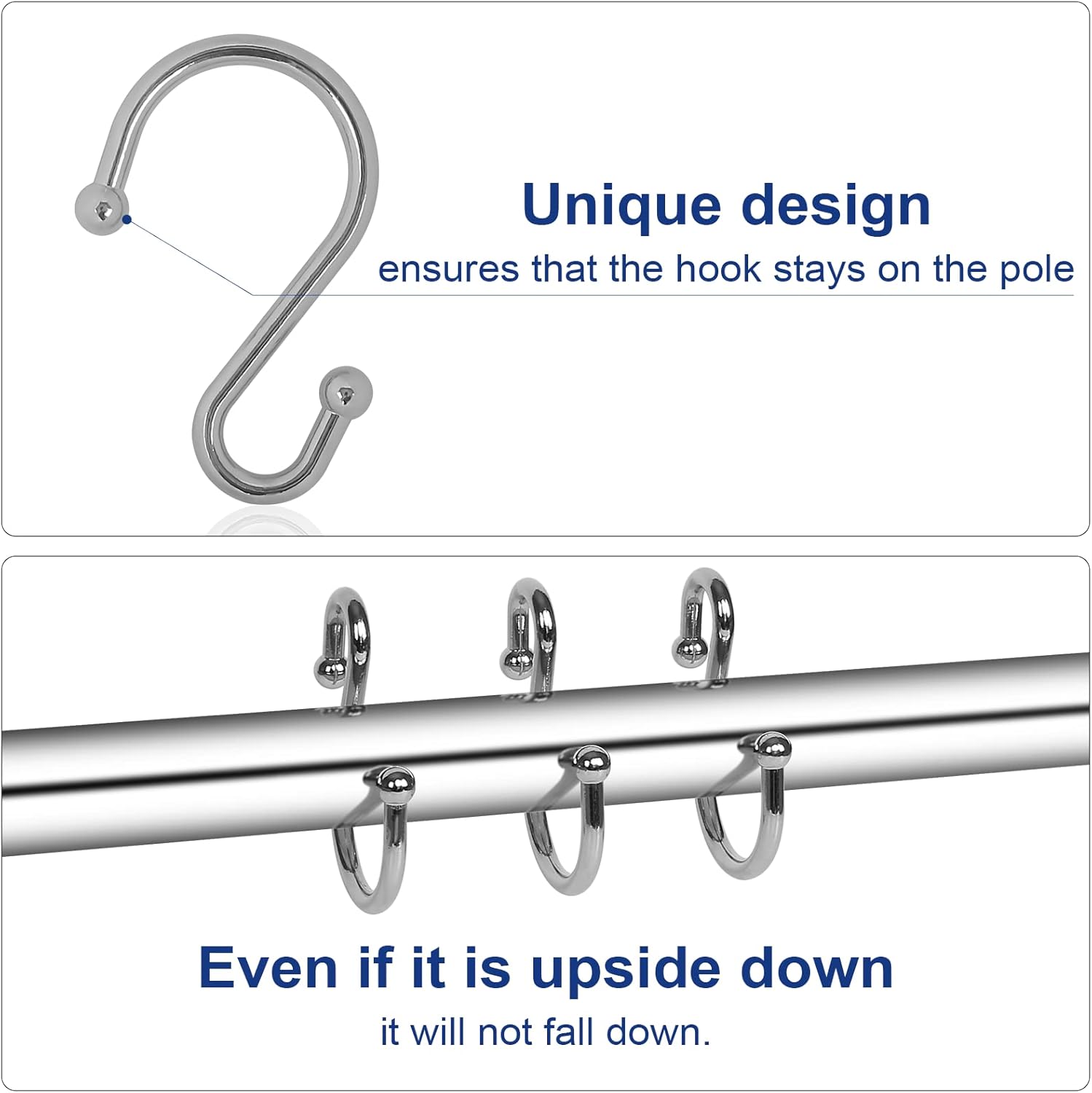 Metal Shower Curtain Hooks, Set of 12, Rust Proof Shower Curtain Hooks