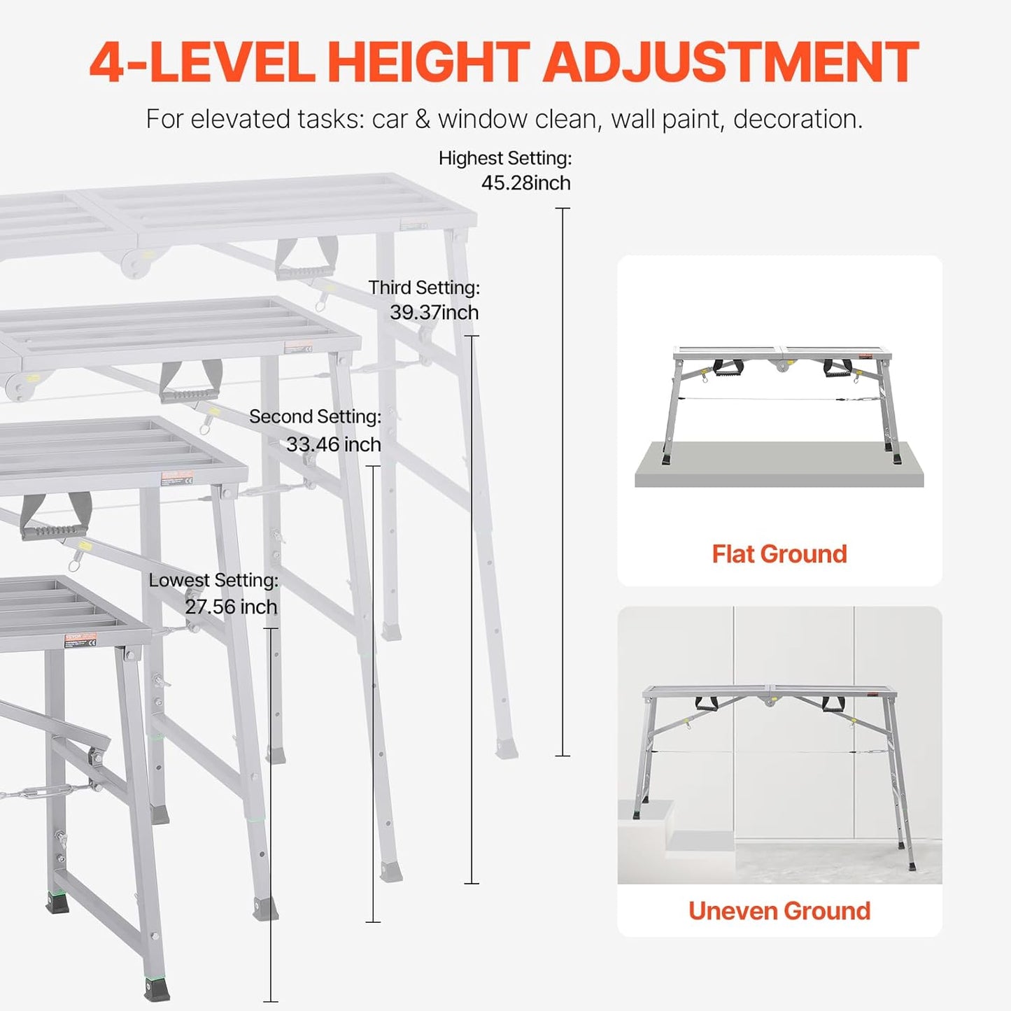 VEVOR Work Platform, 55"x 15" Portable Scaffolding Platform, Folding S