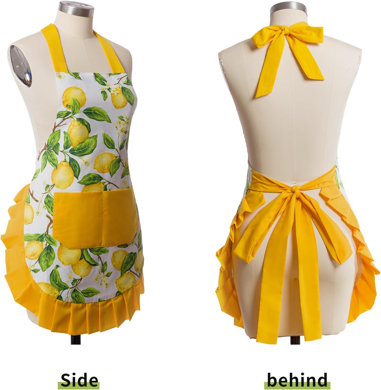 Vintage Floral Apron for Women with Functional Pockets Adjustable Neck
