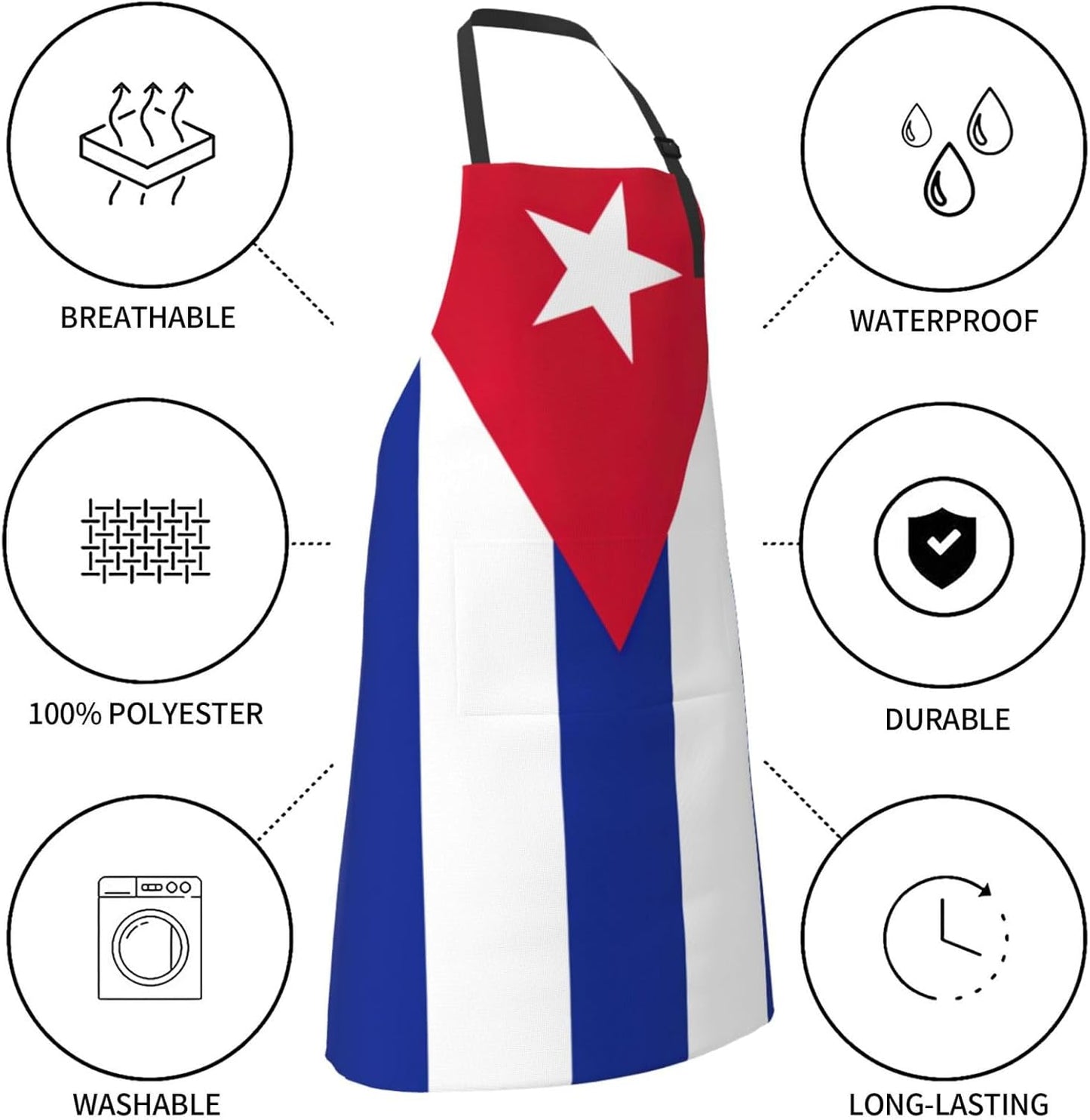 Cuban flag print Waterproof chef's apron with pocket apron for kitchen cooking baking barbecue and gardening