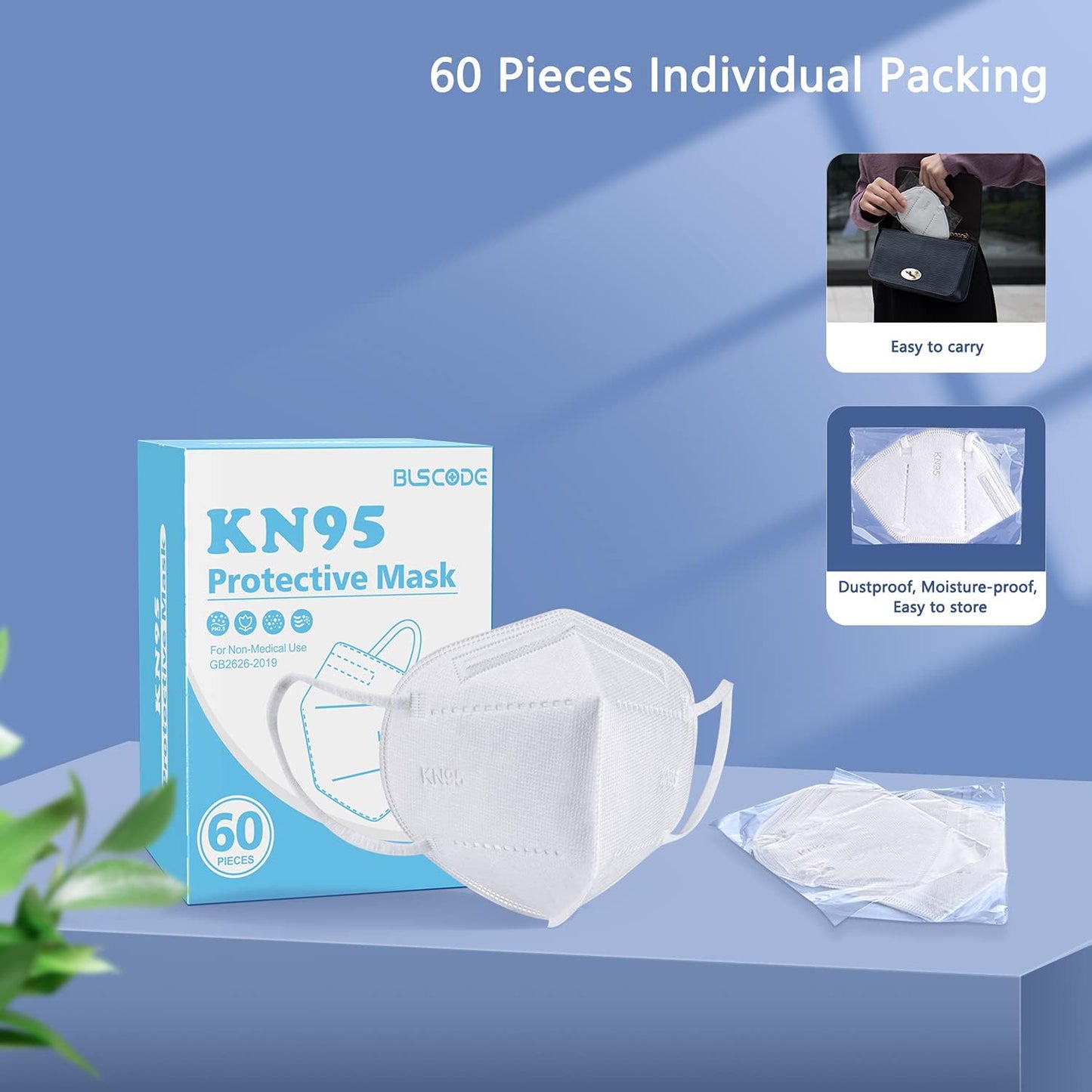 BLScode KN95 Face Mask 60 Pack,Individually Wrapped 5-Layer face Masks