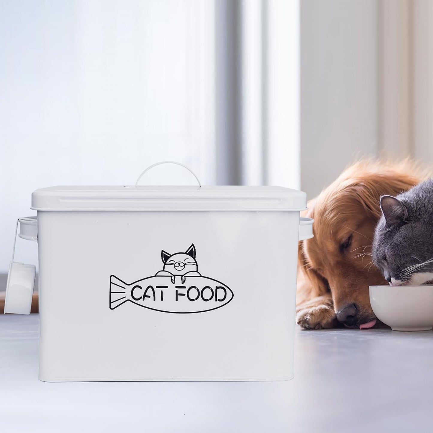 Large Dog and Cat Food Storage Container, Farmhouse Pet Food Storage Containers with Lid and Dry Food Scoop, Durable Airtight Cat Container 12-13 lbs Capacity, Great Gift for Pet Owners