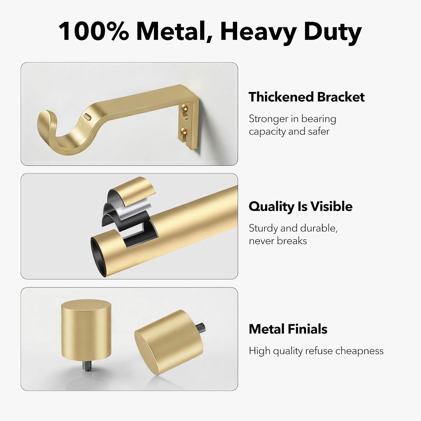 Heavy Duty Curtain Rods for Windows 66 to 120 Inch, 1 Inch Gold Curtai