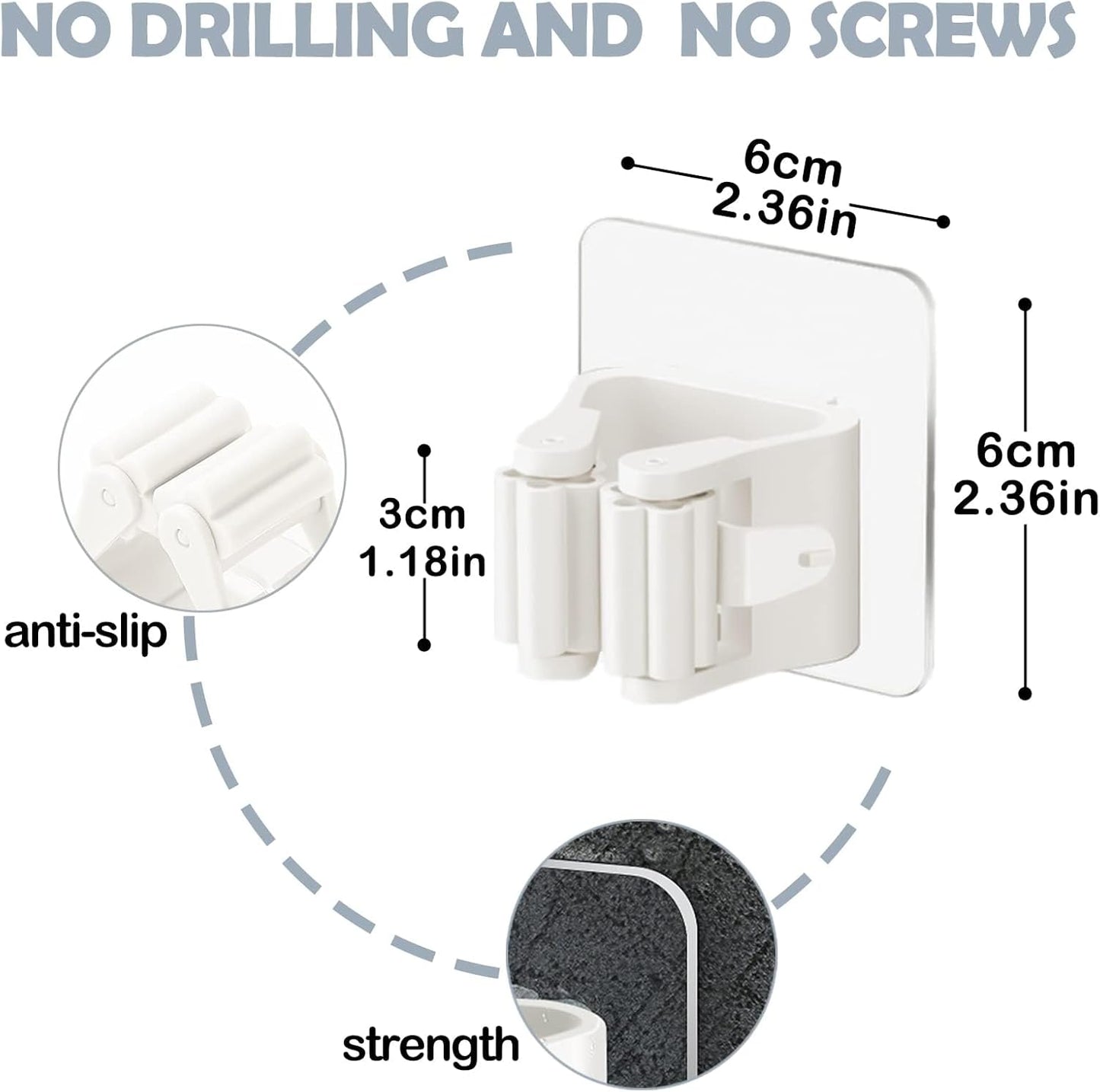 3-H 40 Pack Self Adhesive Broom Holder Wall Mount - Heavy Duty No Dril