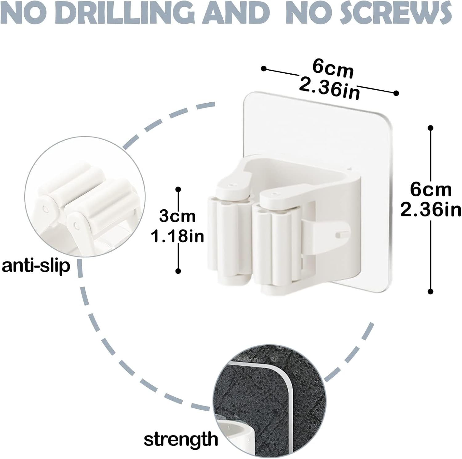 3-H 40 Pack Self Adhesive Broom Holder Wall Mount - Heavy Duty No Dril
